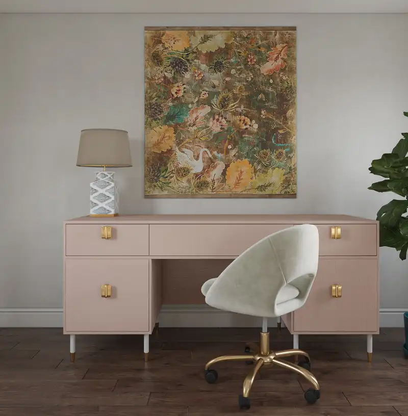 Coastal, Glam, Preppy Office Design by Havenly Interior Designer Julia