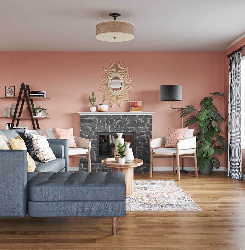 Bohemian, Midcentury Modern Living Room Design by Havenly Interior Designer Amanda