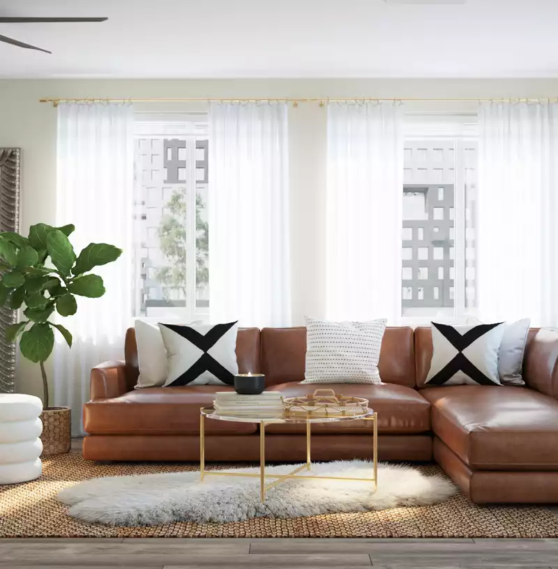 Modern, Classic, Eclectic, Bohemian, Transitional Living Room Design by Havenly Interior Designer Elle