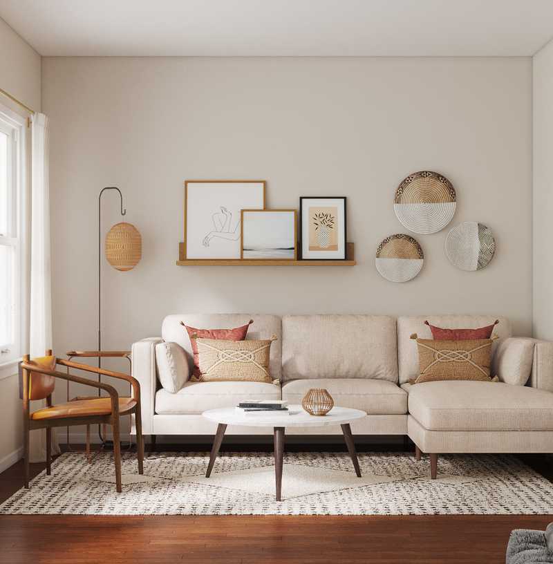 Bohemian, Midcentury Modern, Scandinavian Living Room Design by Havenly Interior Designer Rocio