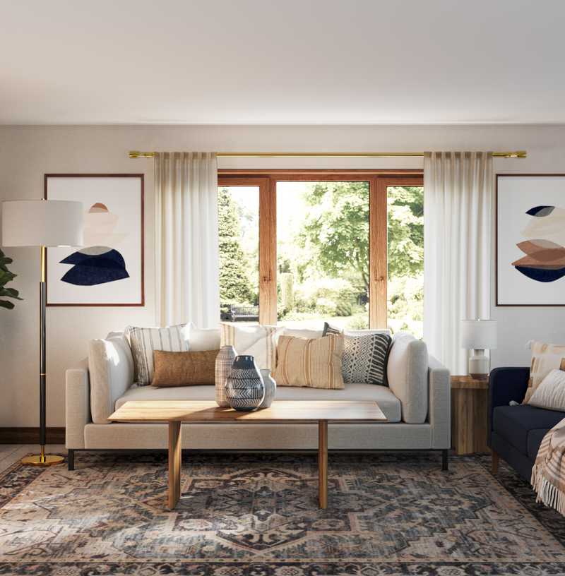 Coastal, Transitional, Scandinavian Living Room Design by Havenly Interior Designer Sarah