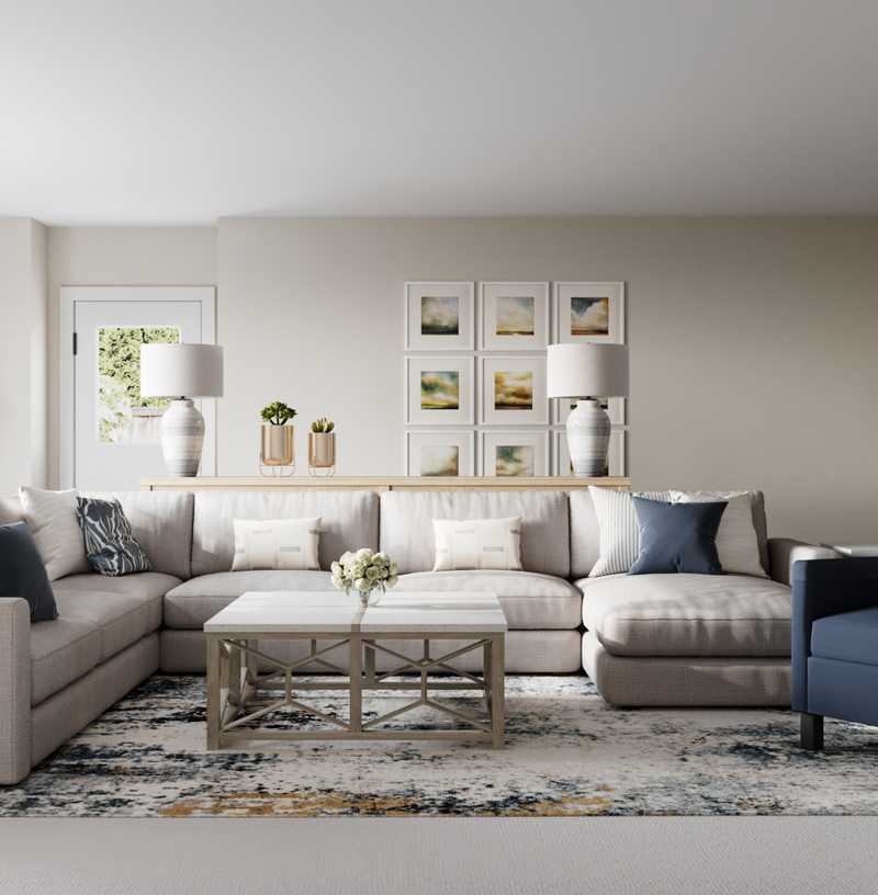 Coastal, Traditional, Farmhouse Living Room Design by Havenly Interior Designer Erin