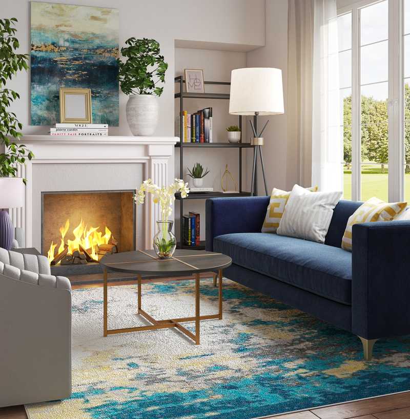 Contemporary, Glam, Preppy Living Room Design by Havenly Interior Designer Stephanie