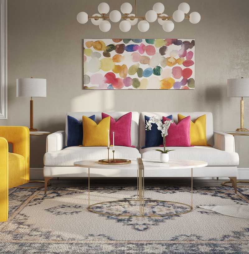 Glam, Preppy Living Room Design by Havenly Interior Designer Denise