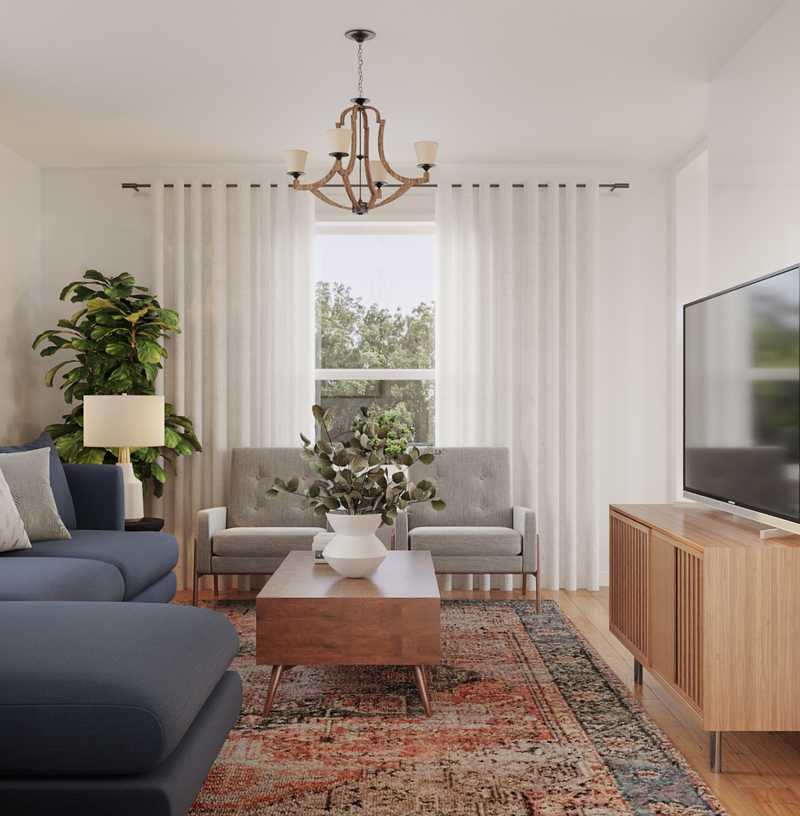 Modern, Industrial, Vintage, Midcentury Modern Living Room Design by Havenly Interior Designer Laura