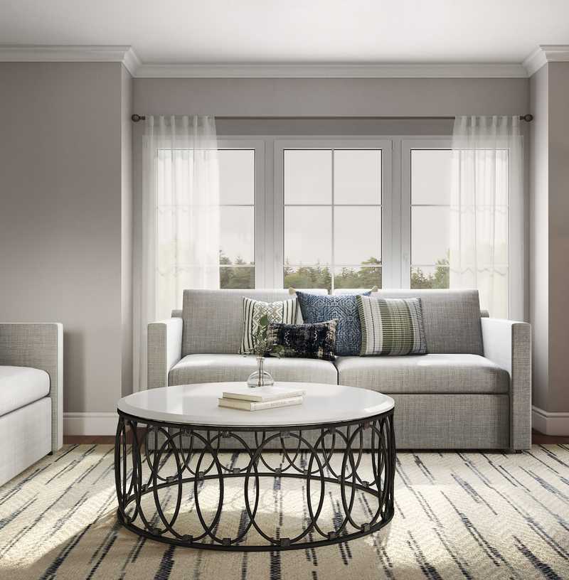 Bohemian, Coastal, Glam, Farmhouse, Transitional, Scandinavian Living Room Design by Havenly Interior Designer Abi