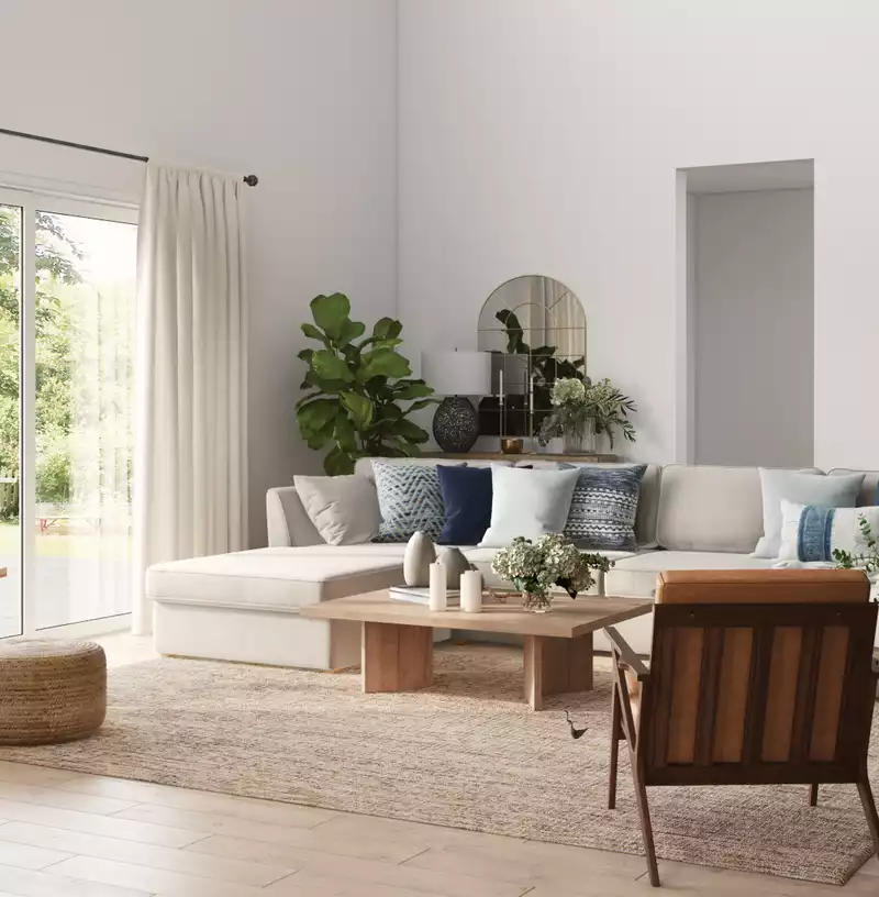 Bohemian, Coastal Living Room Design by Havenly Interior Designer Safek