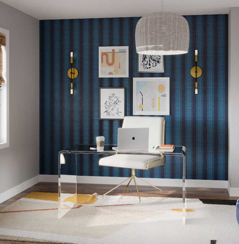 Contemporary, Eclectic, Bohemian, Glam, Midcentury Modern, Preppy Office Design by Havenly Interior Designer Gabrielle