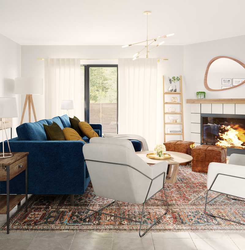 Bohemian, Midcentury Modern Living Room Design by Havenly Interior Designer Andrea