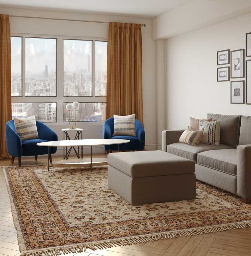 Transitional, Midcentury Modern Living Room Design by Havenly Interior Designer Kelly