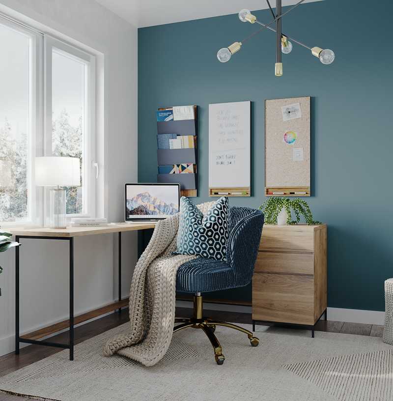Bohemian, Midcentury Modern Office Design by Havenly Interior Designer Taylor