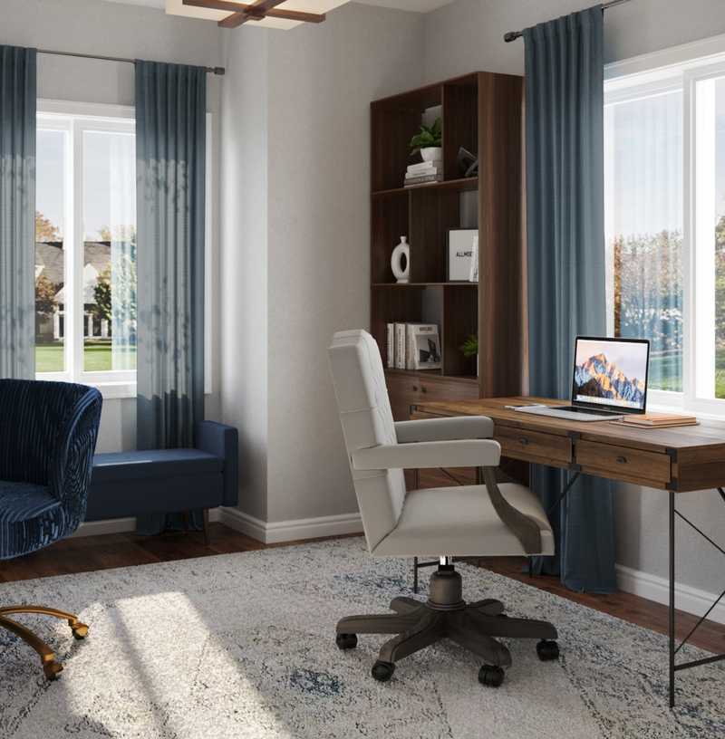 Bohemian, Farmhouse, Midcentury Modern Office Design by Havenly Interior Designer Briana