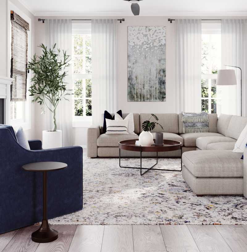 Modern, Bohemian, Coastal, Farmhouse, Transitional, Midcentury Modern Living Room Design by Havenly Interior Designer Emily