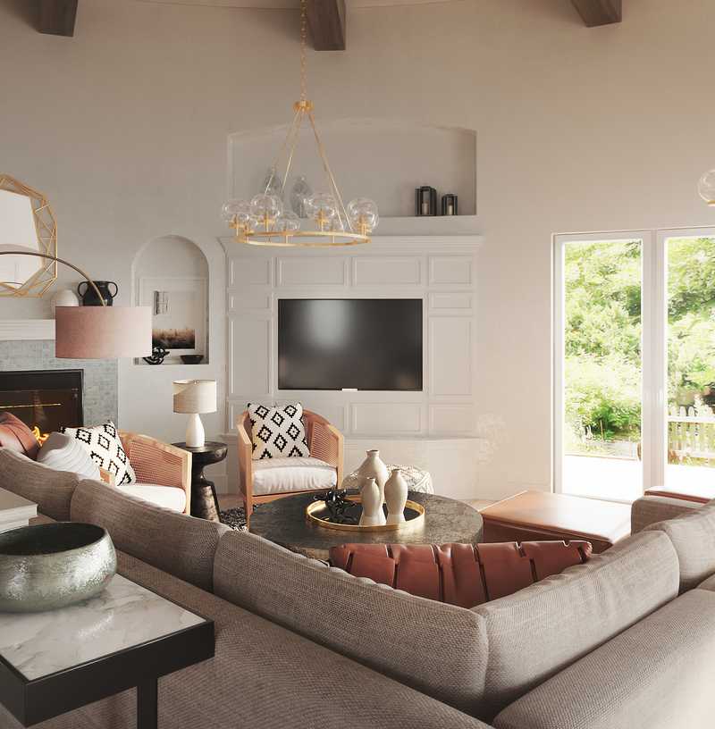 Modern, Bohemian, Coastal, Glam Living Room Design by Havenly Interior Designer Lena