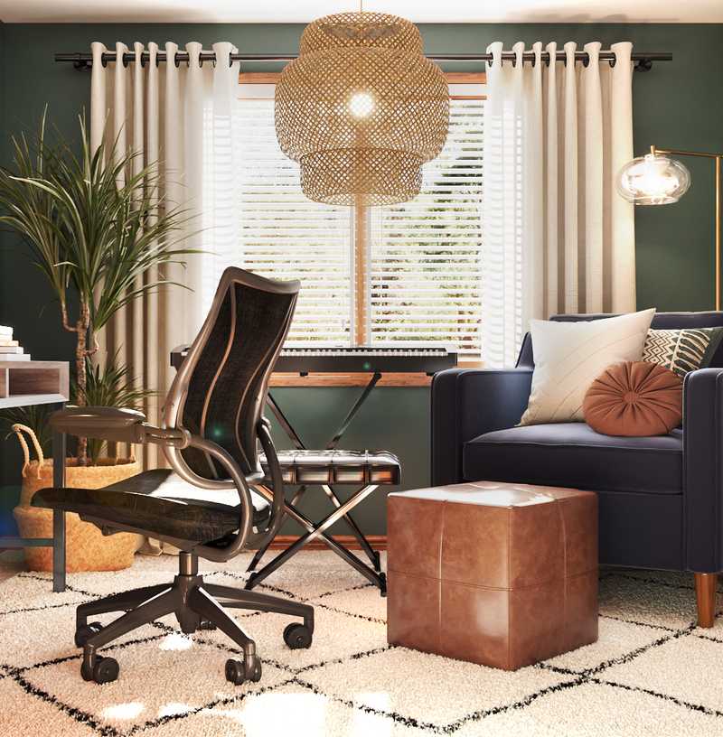 Modern, Eclectic, Bohemian, Rustic, Global, Midcentury Modern Office Design by Havenly Interior Designer Holly