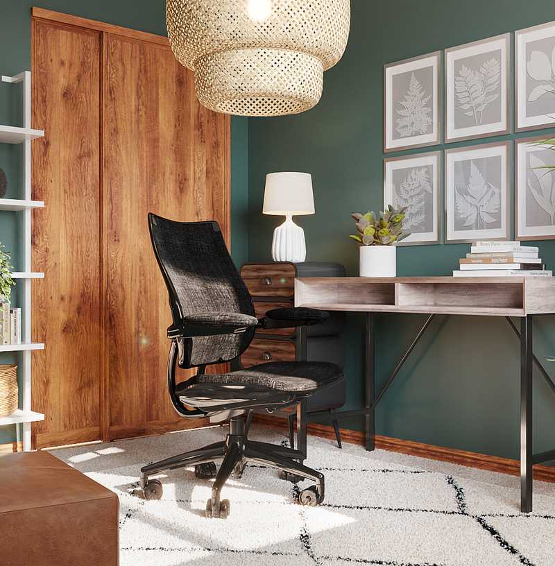 Modern, Eclectic, Bohemian, Rustic, Global, Midcentury Modern Office Design by Havenly Interior Designer Holly