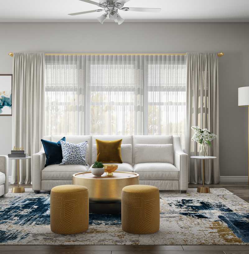 Glam, Midcentury Modern, Preppy Living Room Design by Havenly Interior Designer Anahita