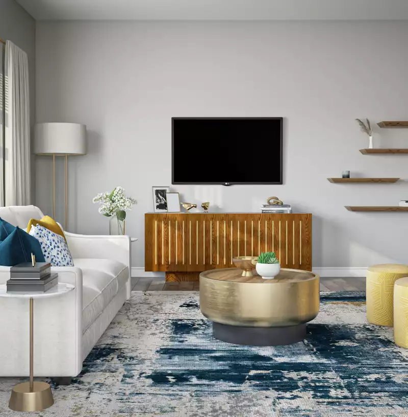 Glam, Midcentury Modern, Preppy Living Room Design by Havenly Interior Designer Anahita