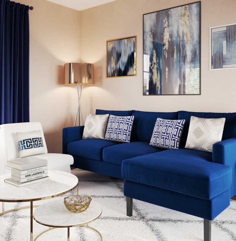 Glam, Midcentury Modern, Preppy Living Room Design by Havenly Interior Designer Isadora