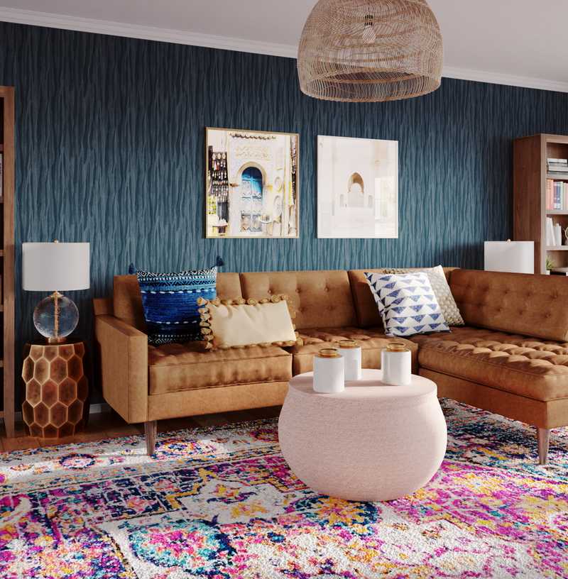 Bohemian, Global, Midcentury Modern Living Room Design by Havenly Interior Designer Hanna