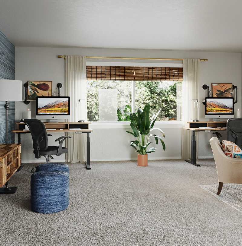 Coastal, Industrial, Traditional, Farmhouse, Rustic, Transitional Office Design by Havenly Interior Designer Nicole