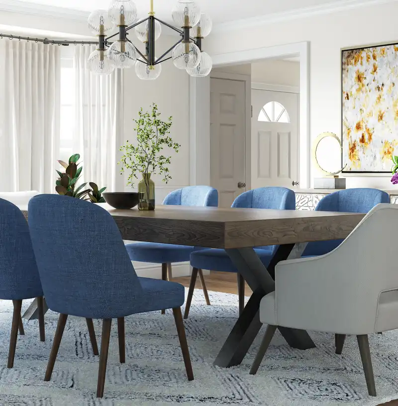 Glam, Midcentury Modern Dining Room Design by Havenly Interior Designer Romina