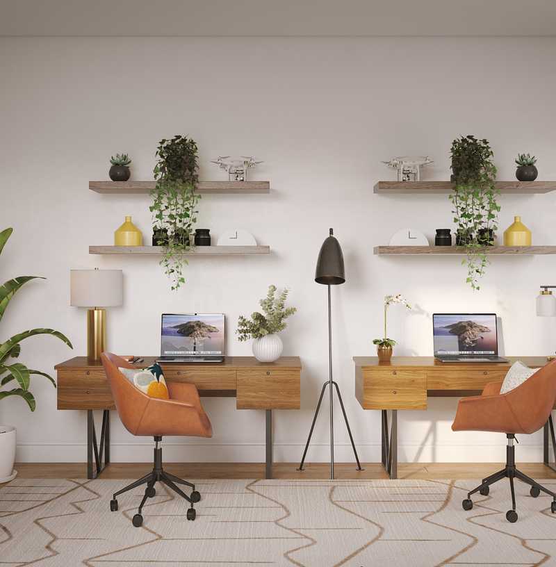 Bohemian, Industrial, Midcentury Modern Office Design by Havenly Interior Designer Milena
