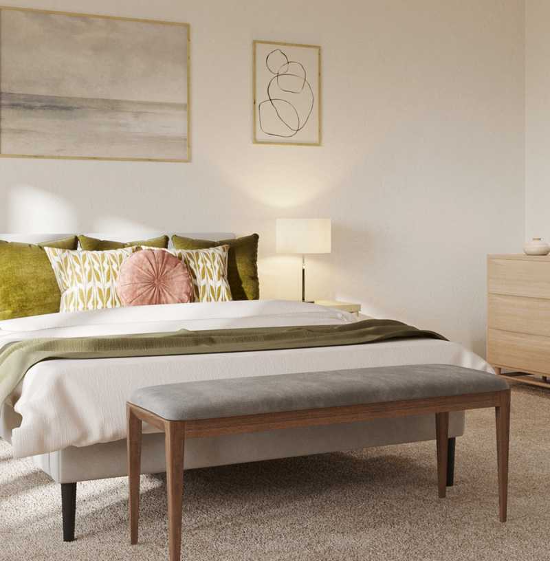 Bohemian, Coastal, Farmhouse Bedroom Design by Havenly Interior Designer Malena