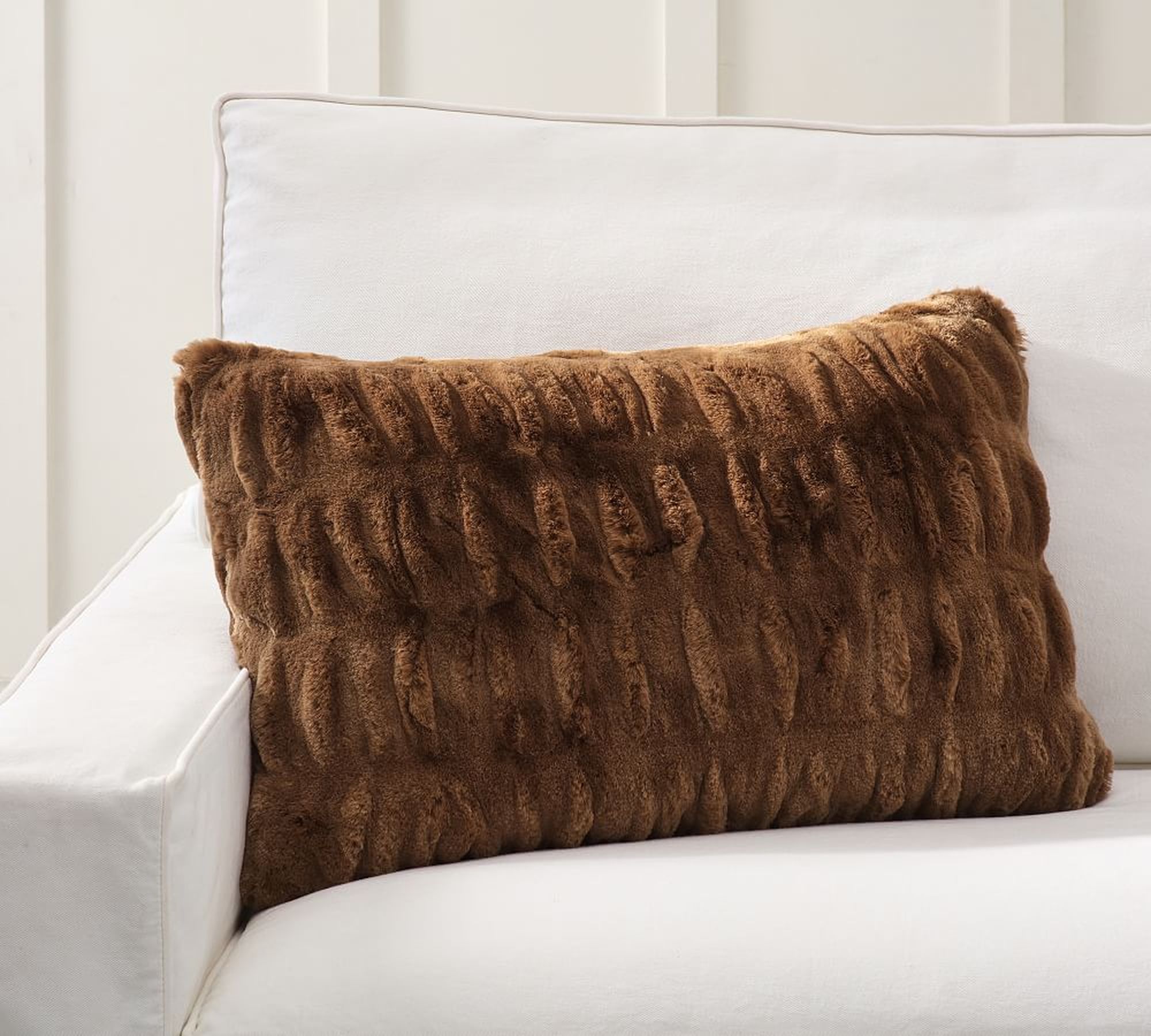 Faux Fur Ruched Lumbar Pillow Cover, 16 x 26", Tobacco Ruched Lumbar