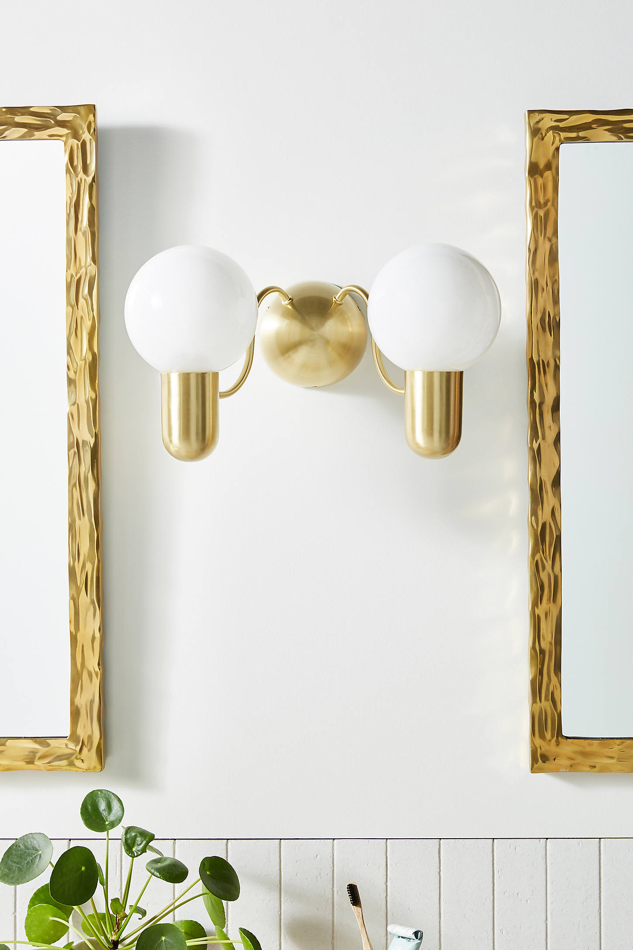 Details about   Lucia double wall sconce from anthropologie home black iron milk glass globes 