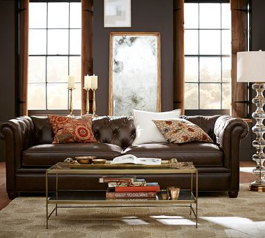 Chesterfield Roll Arm Leather Sofa 86, Chesterfield Leather Couch Pottery Barn