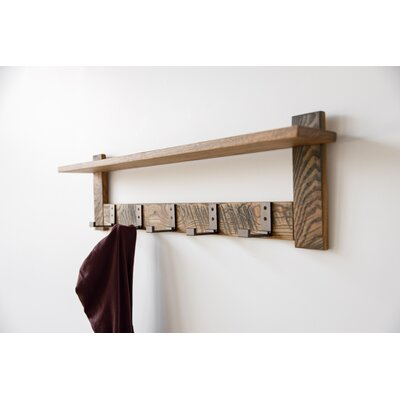 Crowell Solid Wood 5 Hook Wall, Solid Oak Coat Rack With Storage Shelf