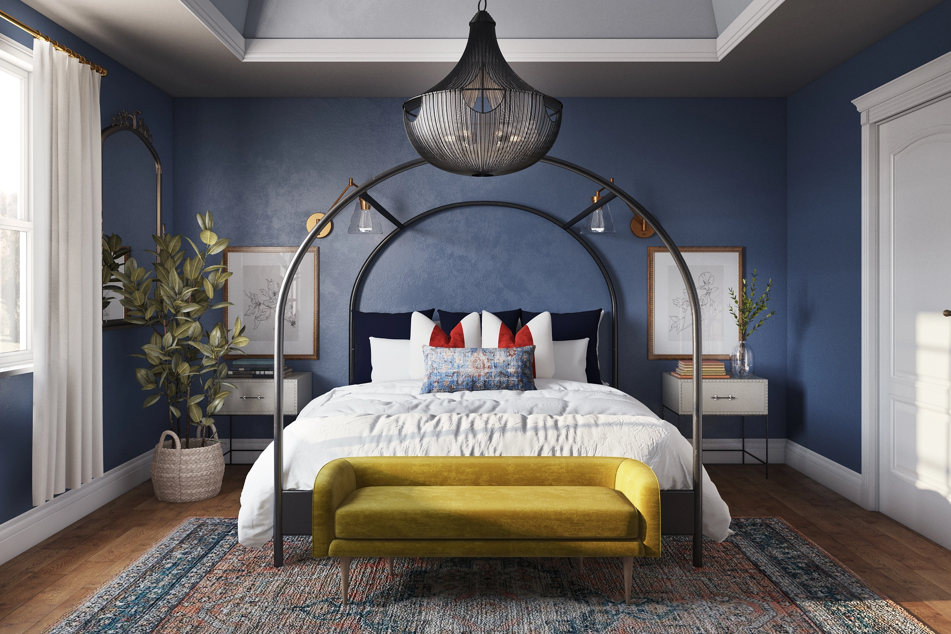 Gianluca cream velvet upholstered canopy shop bed