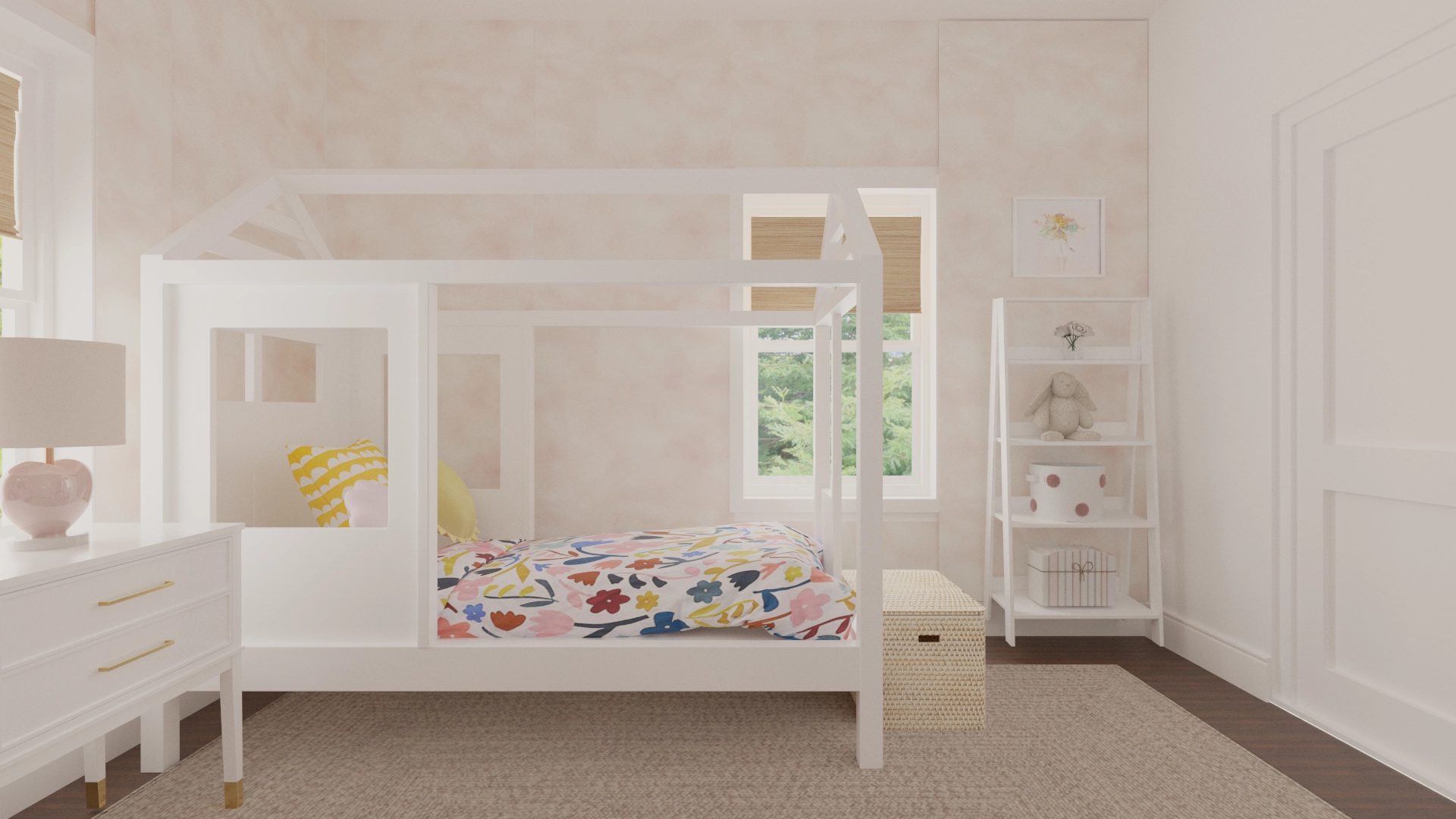 Abridged White Glaze Wood Low Kids Twin Bunk Bed with Right Ladder