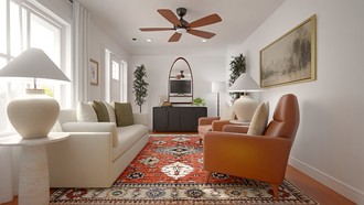 Global, Midcentury Modern, Warm Transitional Living Room by Havenly Interior Designer Maria