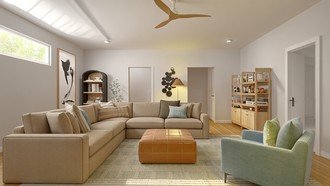 Midcentury Modern, Minimal, Warm Transitional Playroom by Havenly Interior Designer Kait