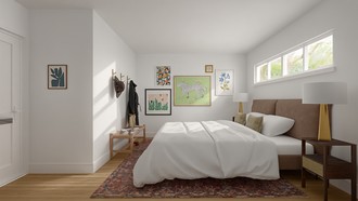 Midcentury Modern, California Cool, Warm Transitional Bedroom by Havenly Interior Designer Kait