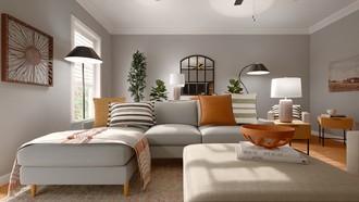 Midcentury Scandi, Warm Transitional Living Room by Havenly Interior Designer Mildred