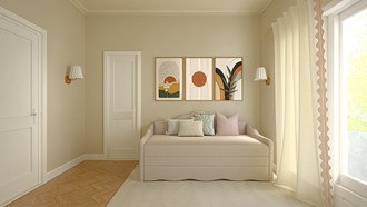 Midcentury Scandi, Warm Transitional Bedroom by Havenly Interior Designer Cristina