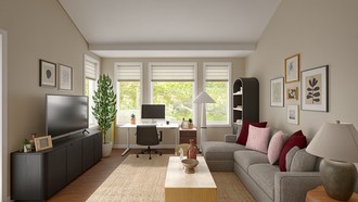 Eclectic, Warm Transitional Living Room by Havenly Interior Designer Victor