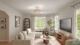 Organic Modern, Warm Transitional Living Room by Havenly Interior Designer Valentina