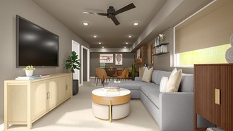 Warm Transitional Living Room by Havenly Interior Designer Grazia