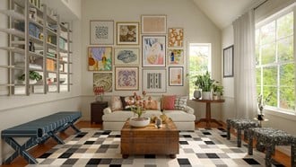 Eclectic, Transitional, Vintage, Global, Artful Eclectic Living Room by Havenly Interior Designer Maria