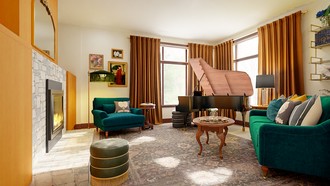 Eclectic, Glam, Library, Vintage Living Room by Havenly Interior Designer Katerina