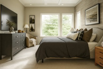 Modern, Farmhouse, Rustic, Transitional, Country, Warm Transitional Bedroom by Havenly Interior Designer Camila