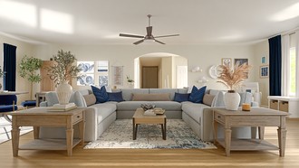 Bohemian, Coastal, Transitional, Preppy, California Cool Living Room by Havenly Interior Designer Alexandria