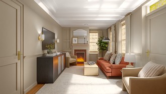 Vintage, Warm Transitional, Modern Cottage Living Room by Havenly Interior Designer Sloan