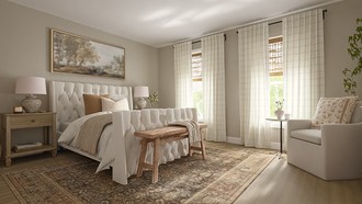 Farmhouse, Transitional, Warm Transitional Bedroom by Havenly Interior Designer Emilee