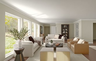 Warm Transitional, Artful Eclectic Living Room by Havenly Interior Designer Maria