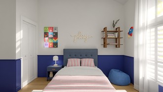 Midcentury Scandi, Warm Transitional Bedroom by Havenly Interior Designer Mélanie